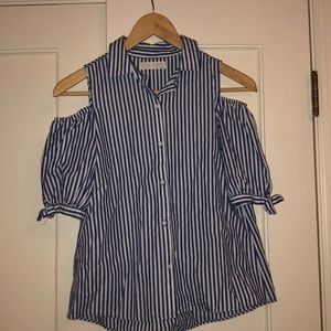 Zara Girls Blue and White Striped Top